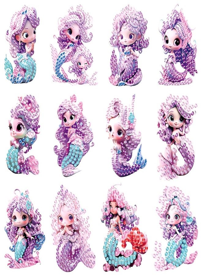 PATPAT® Kawaii Diamond Art Stickers,12 Pcs Purple Mermaid Princess Gem Art Diamond Art Art Stickers Kits - Image 1